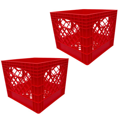  Caisse à lait, rangement en plastique empilable avec poignées, 16 pte, rouge, paquet de 2