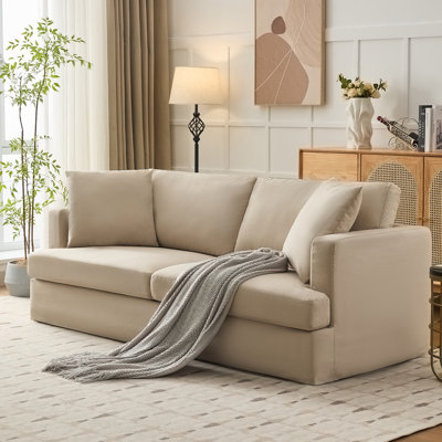 Gilba 84.6'' Wide Arm Upholstered Cloud Couch White Slipcovered Sofa