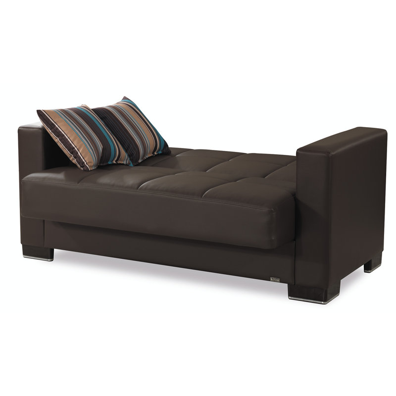 Annalice 66 in. Vegan Leather Loveseat Sofa Bed with Storage – Firm Support Seating for Small Spaces, Brown Faux Leather