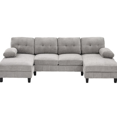 U-Shaped Sectional Couch Grey Chenille With Dual Chaise Lounges, Storage Compartments And Armrest Pillows For Home Gathering Pockets Decorating