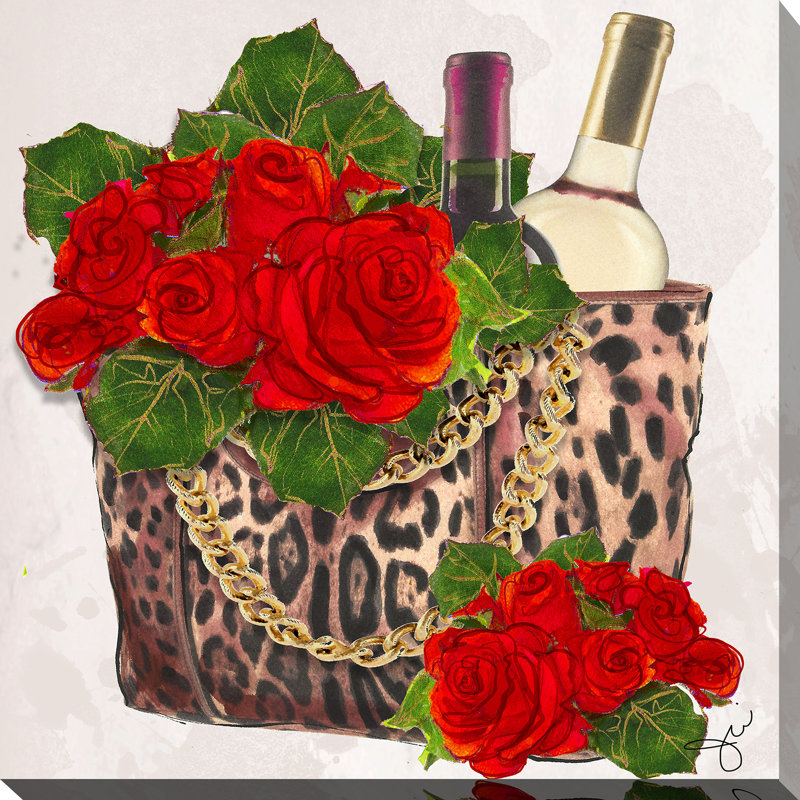 Vin et roses - reproduction sur toile, Toile tendue, H 18" x l 18" x P 1"