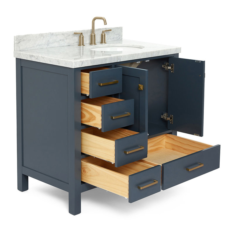 Cambridge 37'' W Single Vanity, Midnight Blue, Oval, Italian Carrara Marble