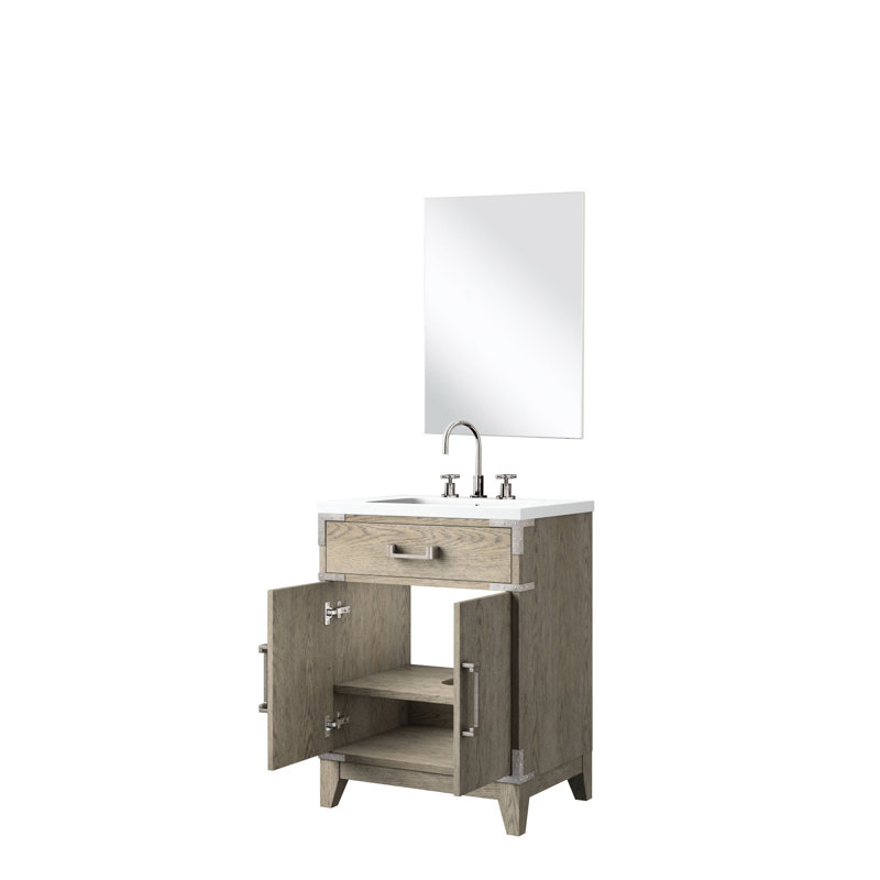 24 po L x P 18 en chêne gris avec comptoir en acrylique, robinet, miroir