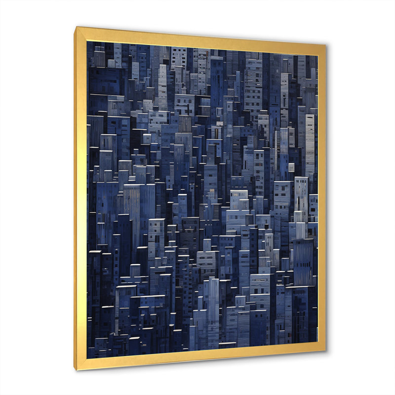 Paysage urbain Indigo Infinity Skyscraper, Cadre doré simple, H 32 po x l 24 po x P 1 po