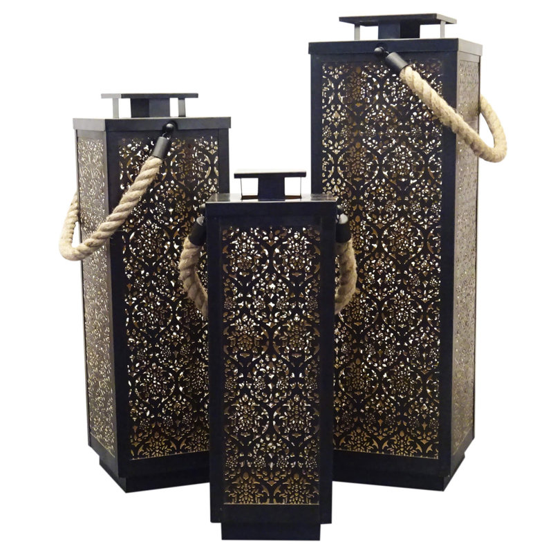 3 Piece Metal Wall Lantern Set, Black
