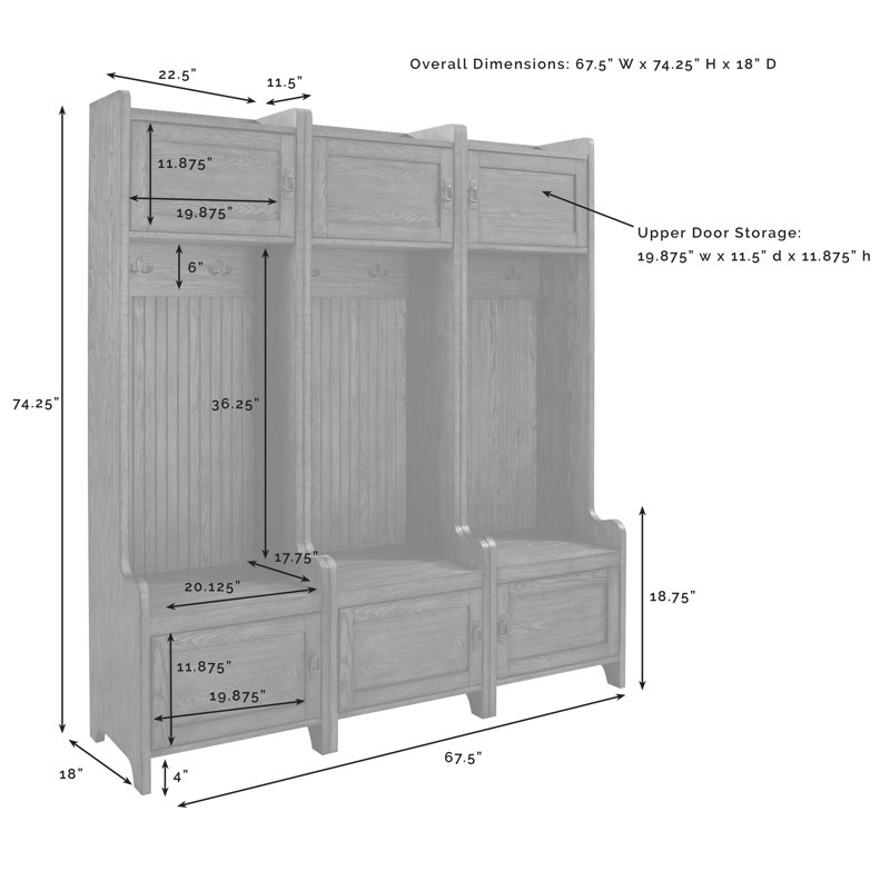 Jones Street Hall Tree 66.38'' Wide with Shoe Storage, Distressed White