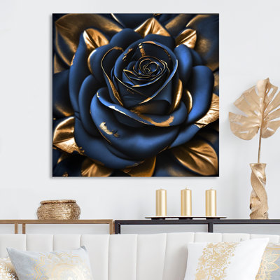 Gilded Rose In Kings Blue II - imprimé floral rose sur bois