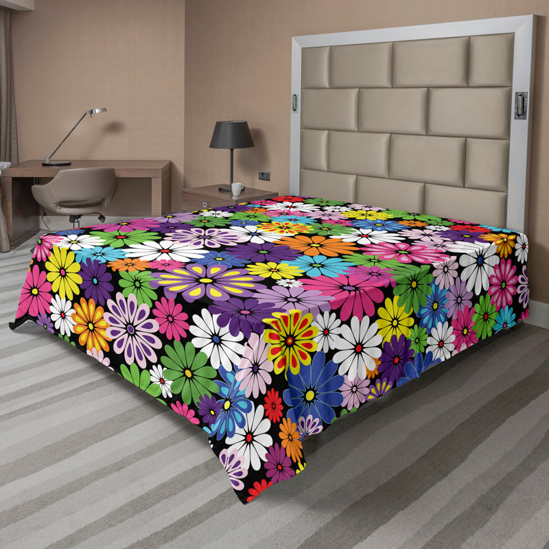 Drap de saison Ambesonne, Mauve, blanc, vert / floral, Très grand californien