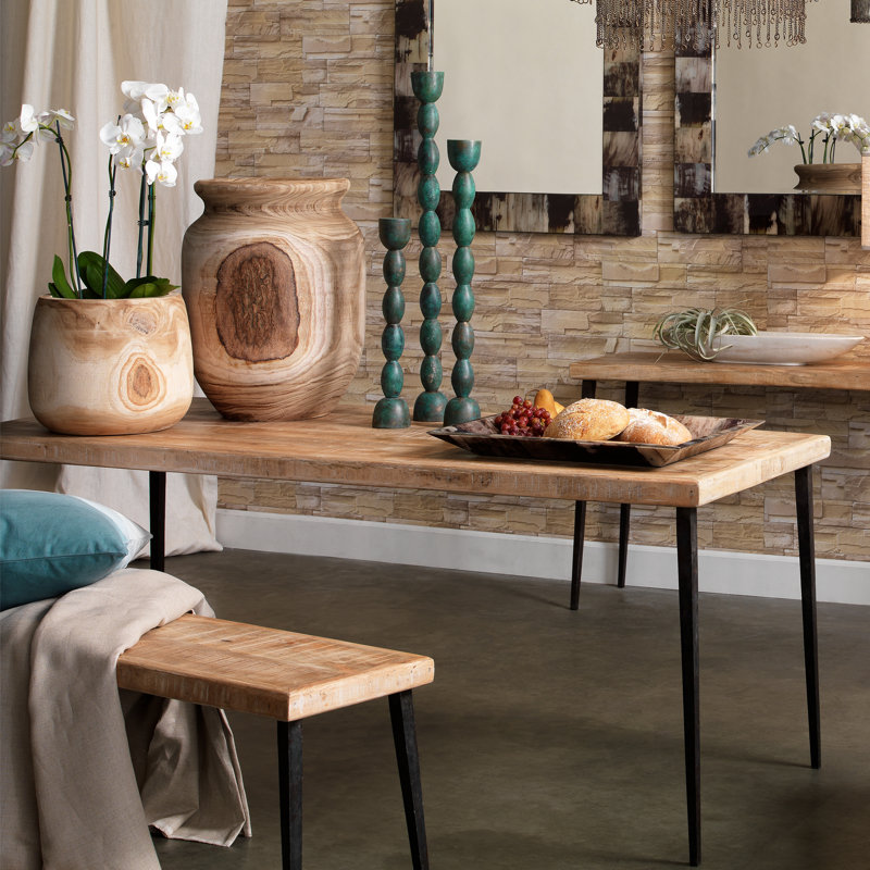 Farmhouse Solid Wood Dining Table, Black, Natural