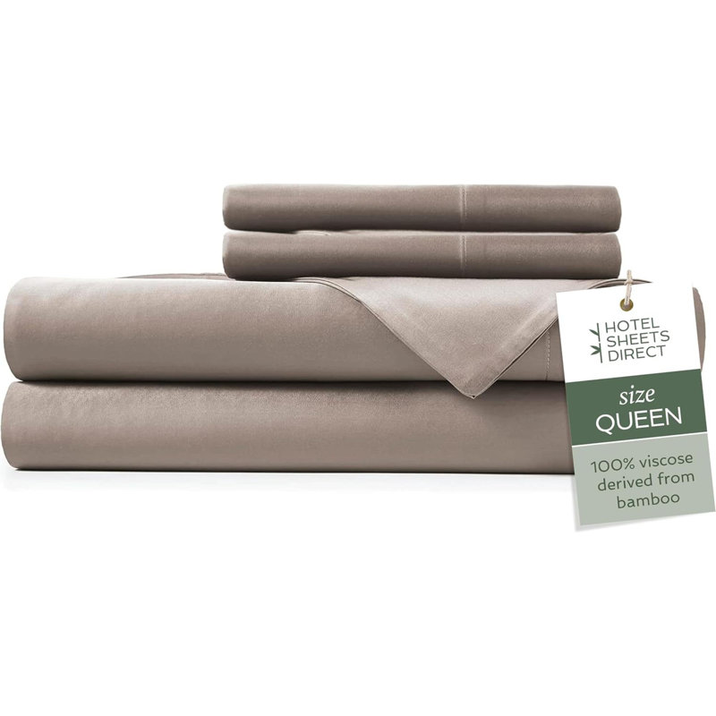 4 Piece Bed Sheet Set Queen Size, 100% Viscose Derived From Bamboo Sheets Set With 2 Pillowcases, Cooling & Breathable Luxury Bedding, Moisture-Wicking & Silky Soft
