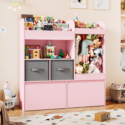 42.9"H Toy Boxes Organizers with Bins, Large Kids Bookcases and Stuffed Animal Storage, Kids Bookcases with 2 Game Mat and 2 Storage Drawers, 3-tier W by Isabelle & Max