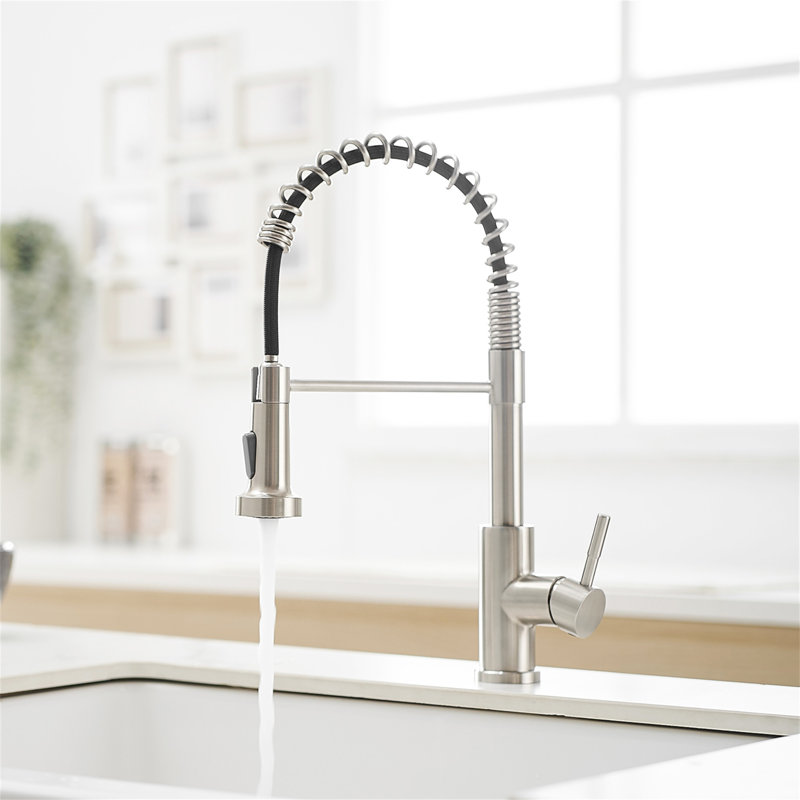 Robinet de cuisine avec douchette extractible en acier inoxydable, Nickel brossé