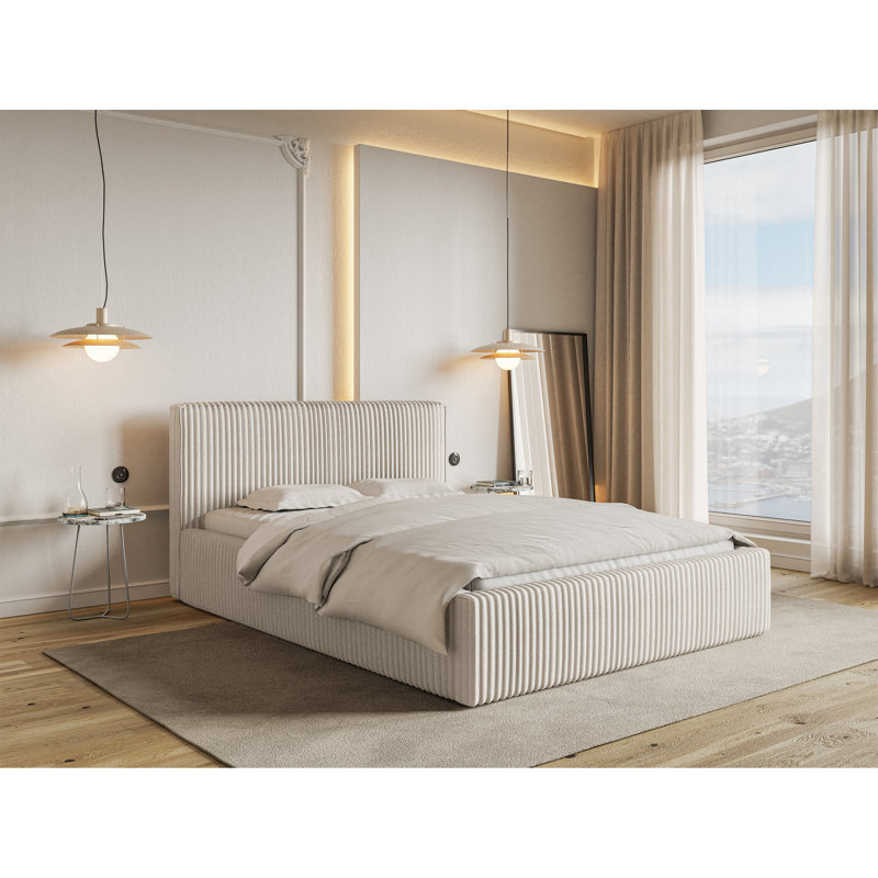 Angeleen Upholstered Ottoman Storage Bed, Cream, King (160 x 200 cm)