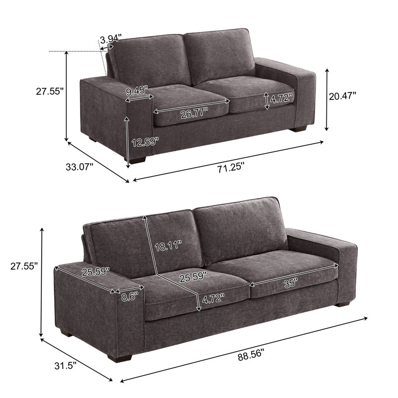 Jaylise 2 - Piece Living Room Set, Dark Gray Chenille