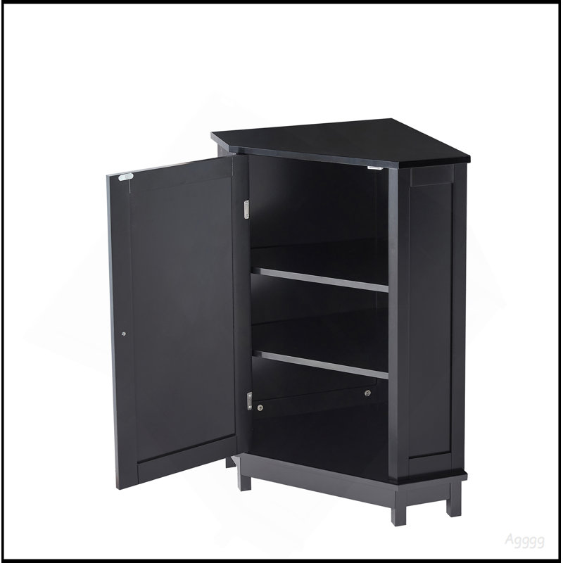 Black Bathroom Cabinet Triangle Corner Storage Cabinet With Adjustable Shelf Modern Style MDF Board, Black