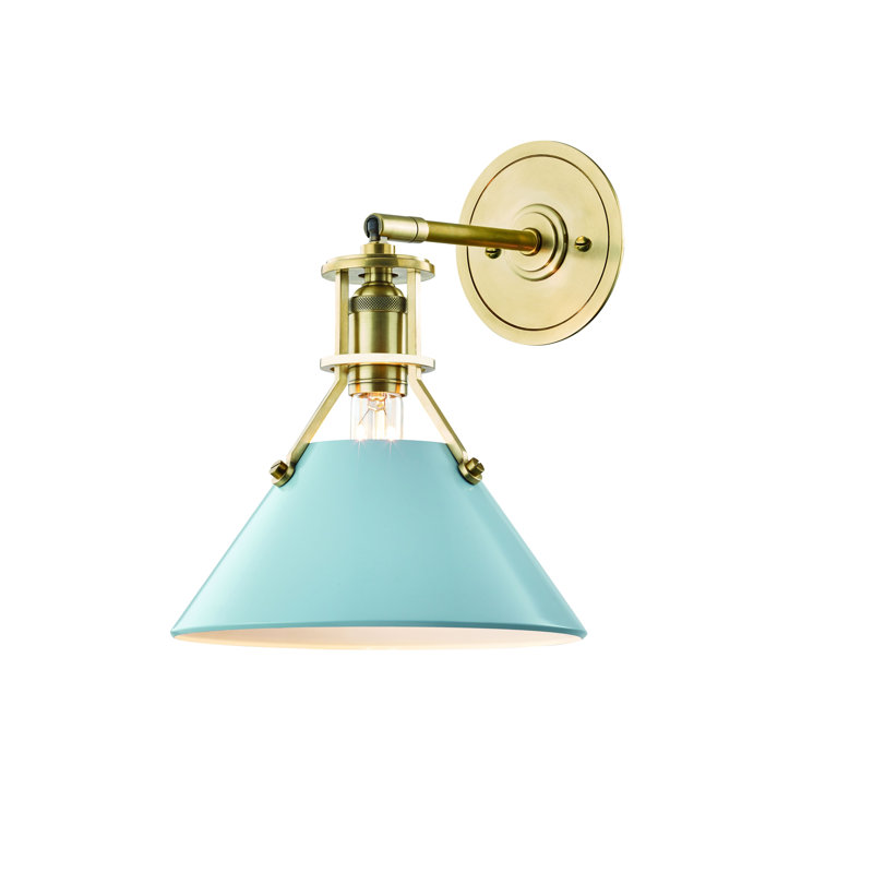Painted No.2 Wall Sconce by Mark D. Sikes, Blue Bird, Aged Brass