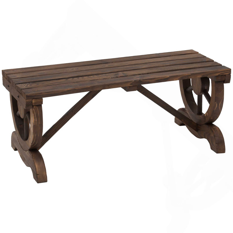 2-Person Wooden Garden Bench, Outdoor Wagon Wheel Porch Bench for Backyard Garden, Support 550, Rustic Country Style Patio Furniture, Brown