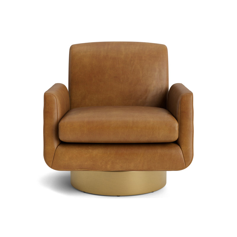 Supernova Full Swivel Leather Chair, Bedford - Saddle, Brushed Brass