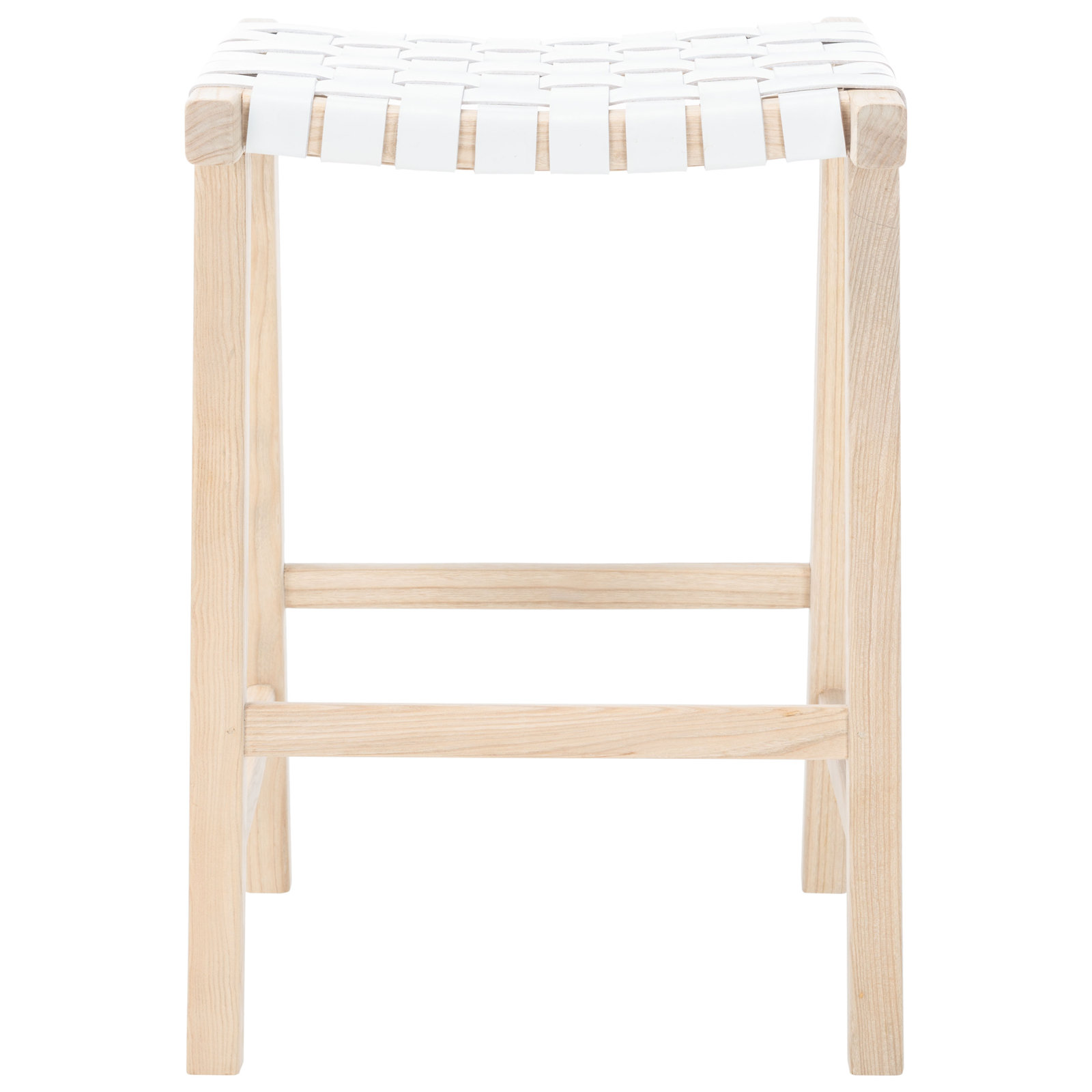 Alston Backless Leather Bar & Counter Stool, Counter Stool (26.77” Seat Height), Light Natural, White