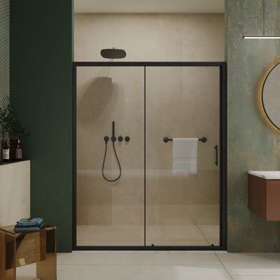 60.In W X 72.In H Single Sliding Shower Door, 1/5 Inch Thick Clear Tempered Glass Shower Door With Stainless Steel Handle, Black