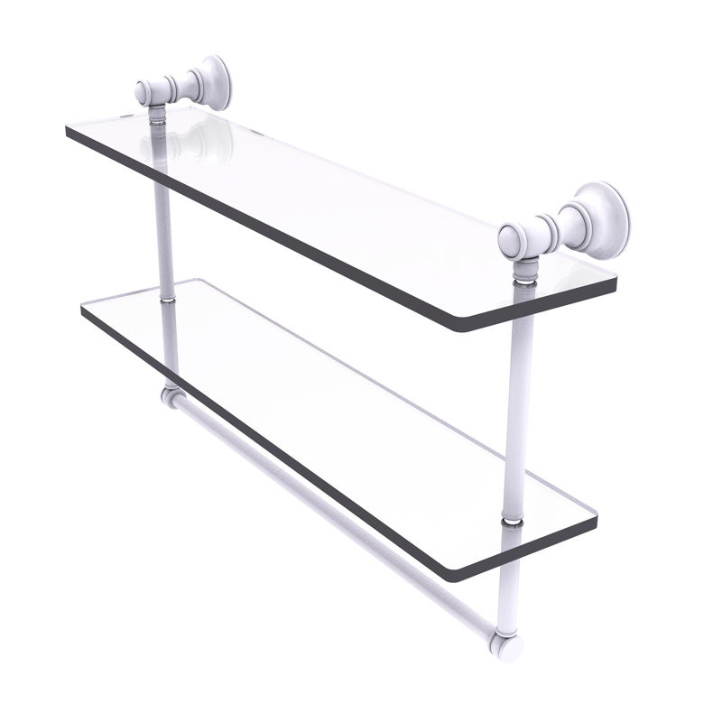 Étagère en verre 2 pièces avec barre à serviettes Freyja, H 5,54 po x l 22 po x P 9,5 po, Blanc mat