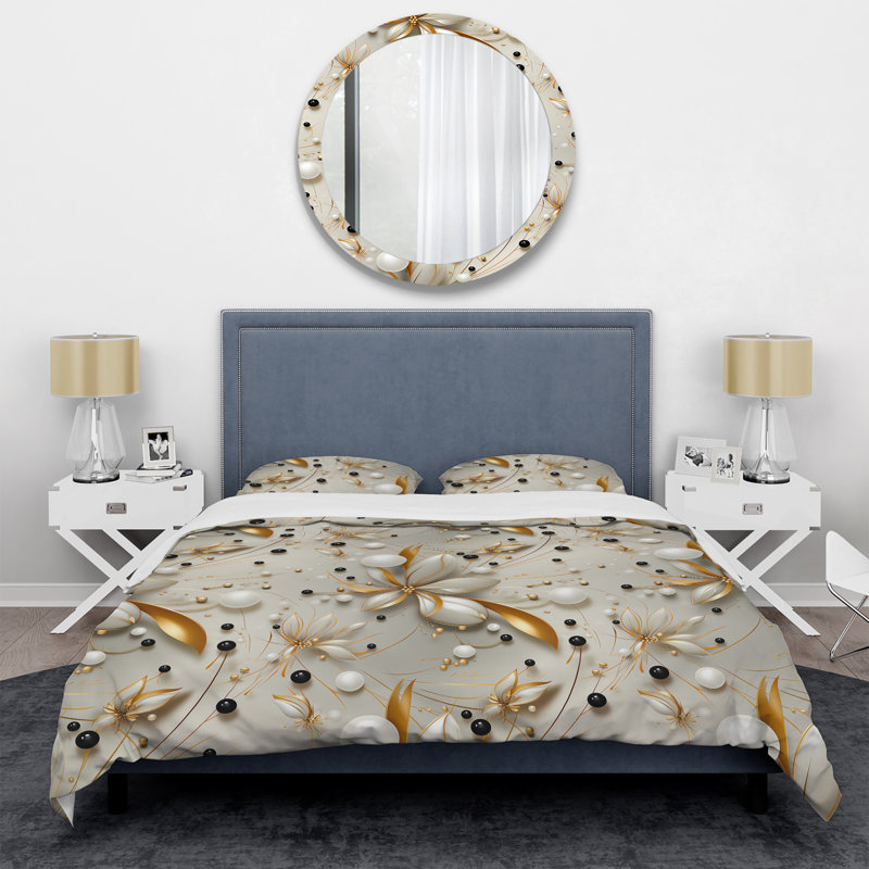 Ensemble de housse de couette Opulent White Pearl Glamour, Housse de couette pour très grand lit et 2 très