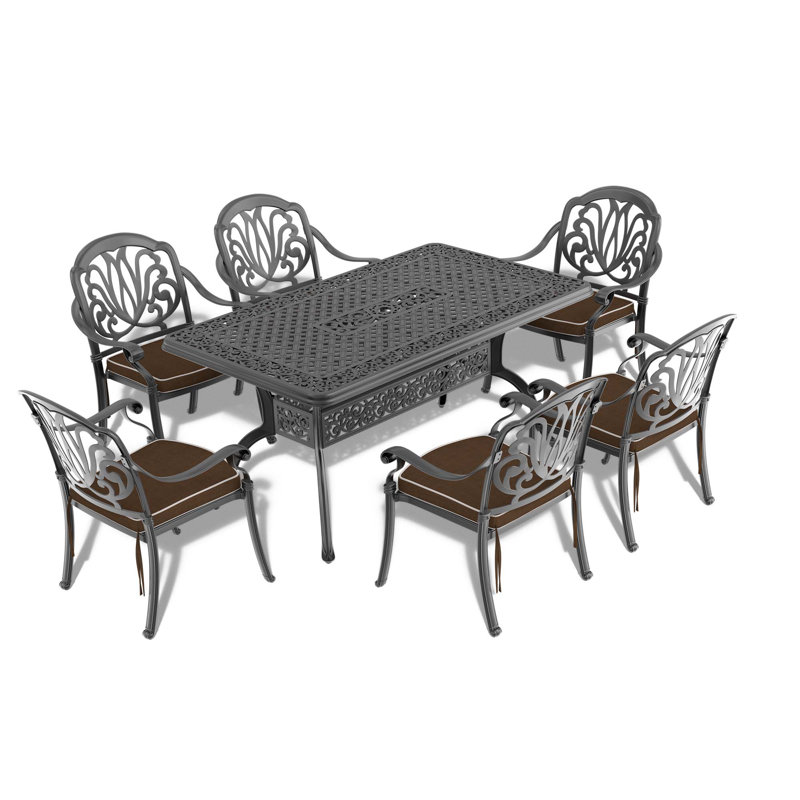 Ensemble de meubles de patio en aluminium coulé avec coussins, 6