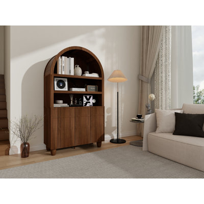 Vintage-Inspired Arched Display Cabinet with 3-Tier Open Shelving and Scratch-Resistant Finish