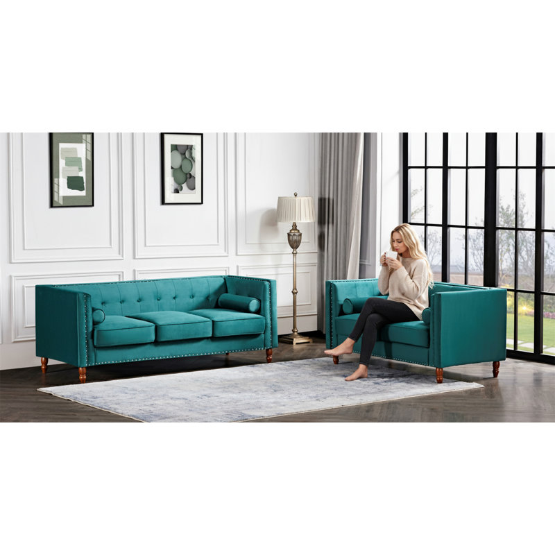 Canapé capitonné Chesterfield, Polyester vert