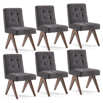 Turfed Linen Upholstered Dining Chair Armless Parsons Side Chair With Solid Wood Legs