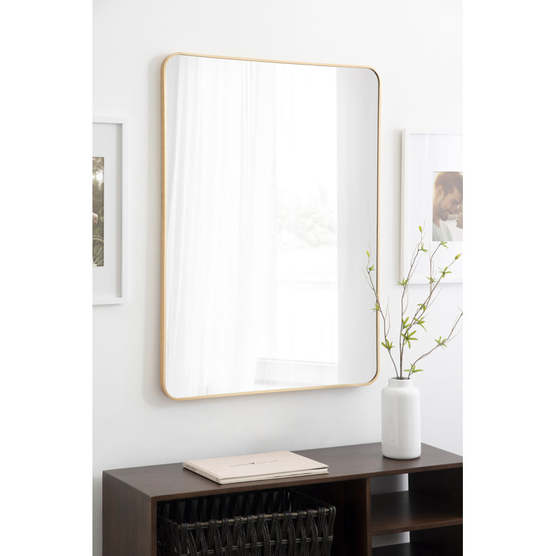 Anacleta Radius Rectangle Framed Wall Mirror, Gold, 41.96" x 30"