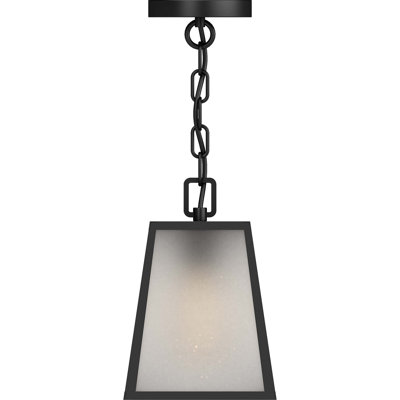Luminaire suspendu en forme de lanterne trapézoïdale noire à 1 lumière avec verre givré