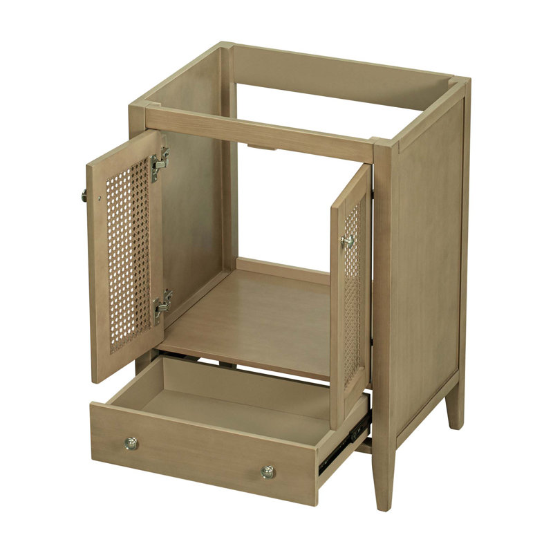 Meuble-lavabo 24 po sans lavabo Cheriann, base seulement, armoire en rotin avec portes et tiroir, structure solide et panneau de fibres à densité moyenne