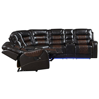 Ensemble de canapé modulaire manuel inclinable en L à mouvement symétrique avec porte-gobelets et bande DEL