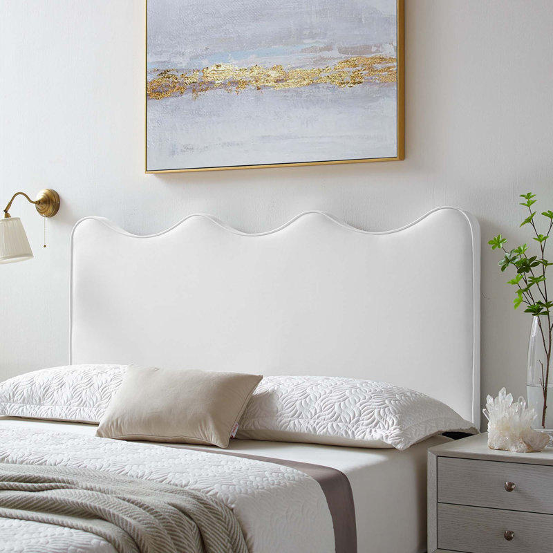 Velvet Upholstered Panel Headboard, White, King/California King