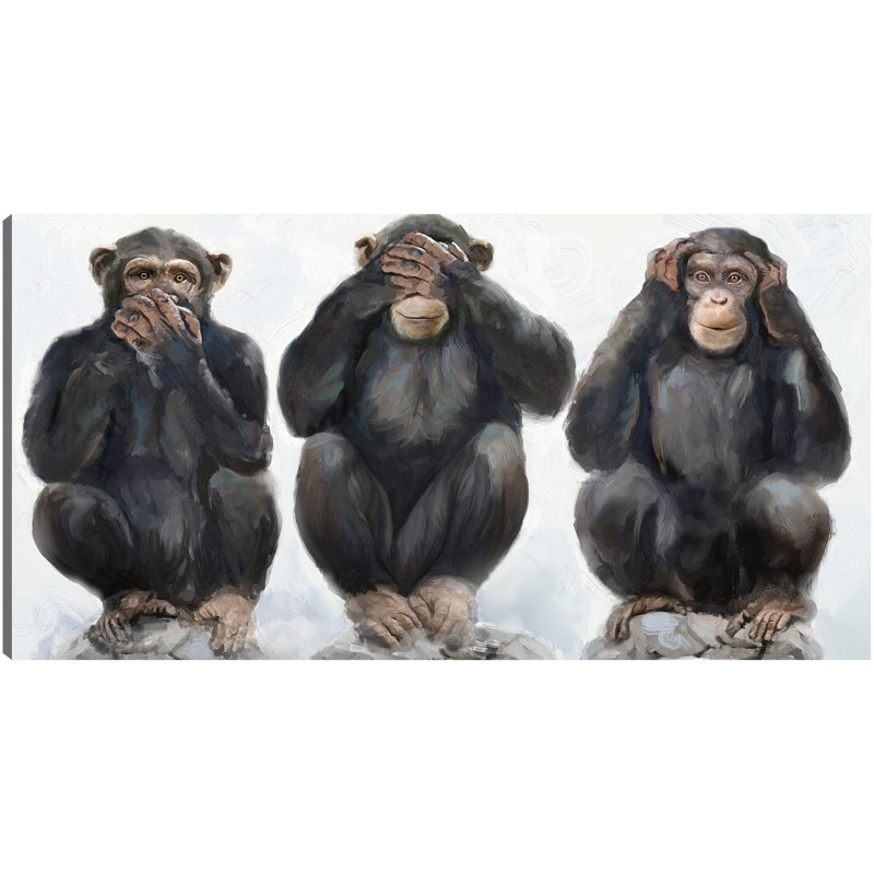 Three Monkeys by Studio Arts Canvas Art Print, 25" H x 48" W x 1.5" D