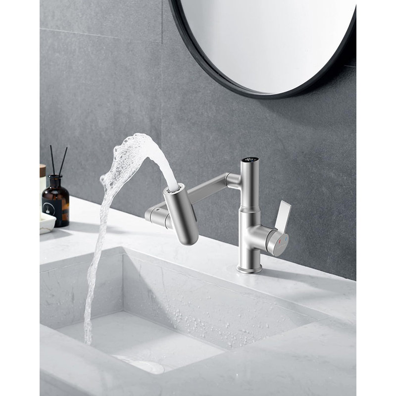Rotatable Bathroom Faucet With Temperature Display In Fahrenheit (Batteries-Free), 3 Water Modes, Brushed Nickel, BF2204-0