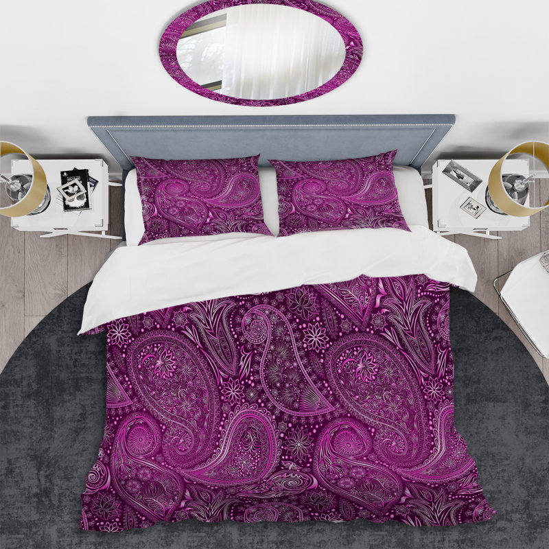 Cachemire floral mauve - Ensemble de housse de couette abstrait - Microfibre de polyester