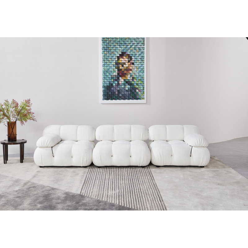 Leeven Upholstered 76'' Loveseat, White Chenille, 26.7" H x 114" W x 38" D