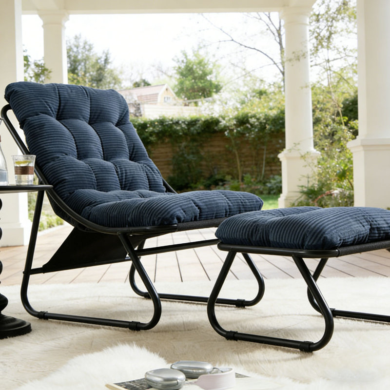 Chaise longue d'extérieur avec repose-pieds pour patio, Marine