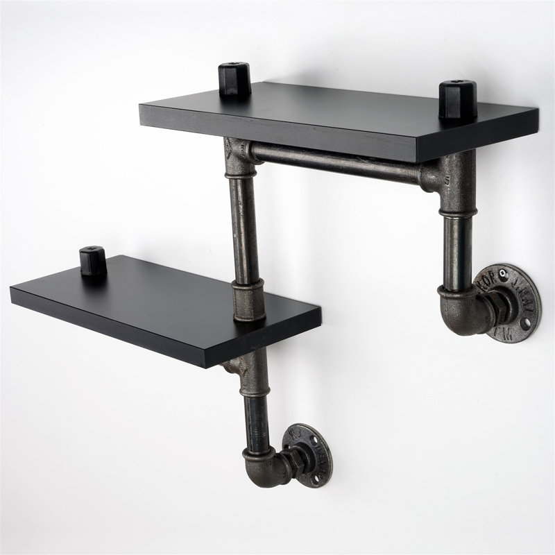 Élégante tablette en tuyau noir de 22,0 po x 5,1 po x 16,5 po | Fabrication durable en 100% panneau de fibres à densité moyenne, parfaite pour la maison ou le bureau | Conception industrielle rustique, idéale pour organiser des livres, des décorations et plus encore