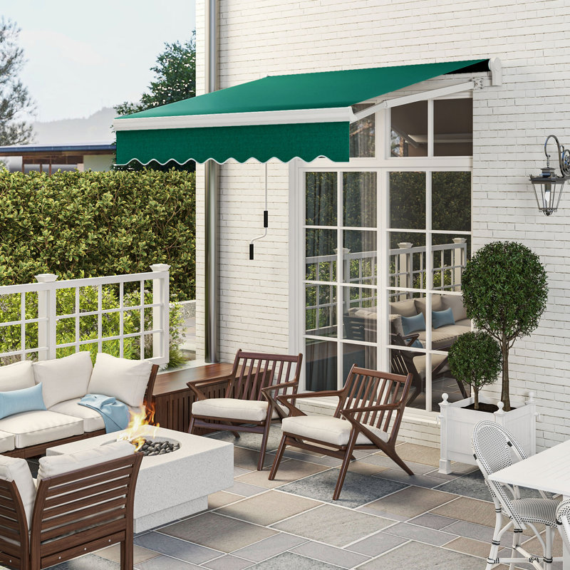 Electric Awning, Retractable Awning, UV Protection Sun Shade Shelter With Remote Controller And Manual Crank Handle For Deck, Balcony, Yard