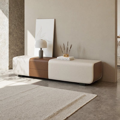 Banc de rangement rectangulaire en bois massif à deux tons pour chambre à coucher et salon Minimalist