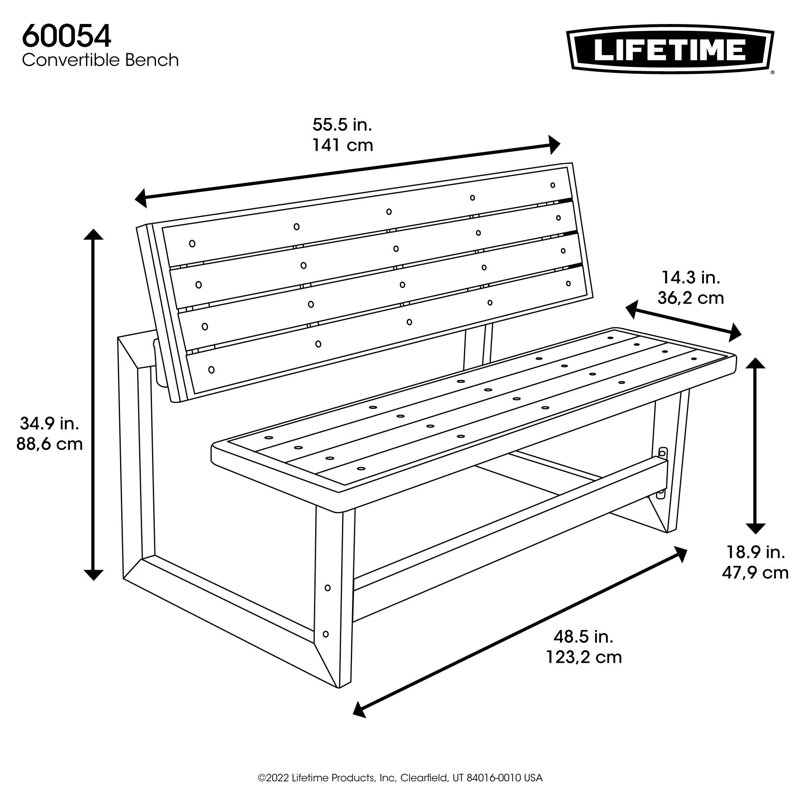 Lifetime Convertible Outdoor Bench/Table in Walnut Brown Steel