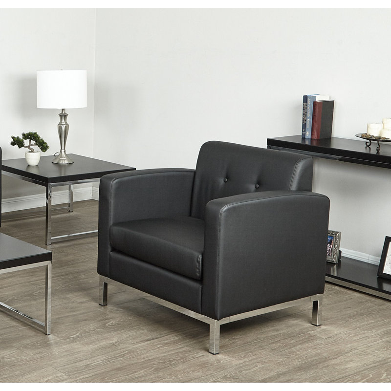 Agadir Faux Leather Accent Chair, Black Faux Leather