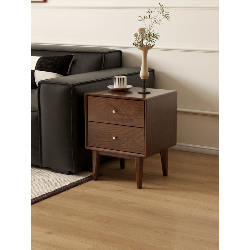 40cm W Solid Wood Bedside Table, Brown Walnut
