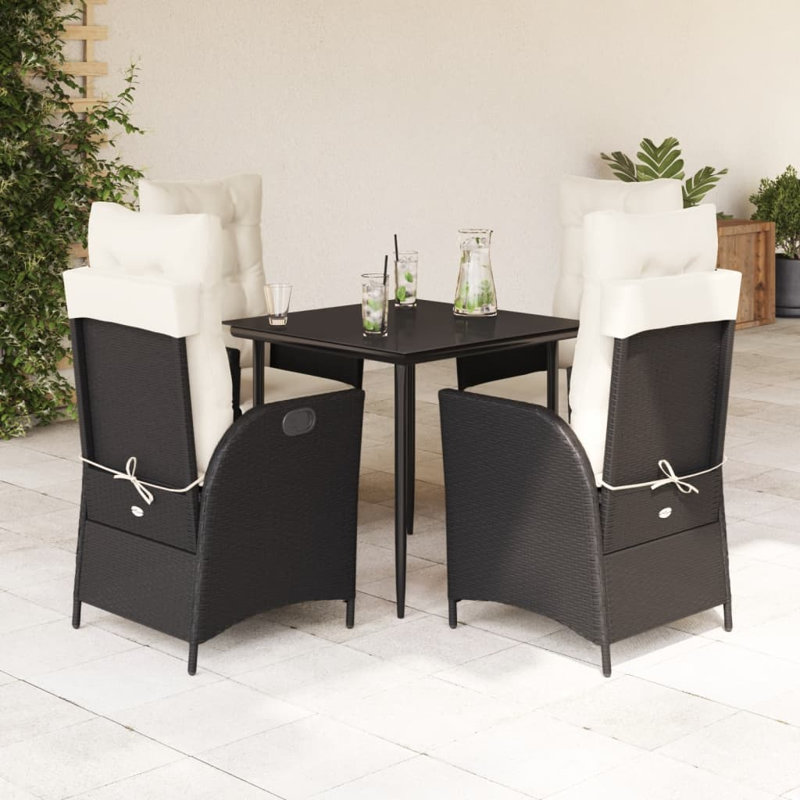 Ensemble repas 5 pièces avec coussins en rotin Red Barrel Studio®, Beige, Noir