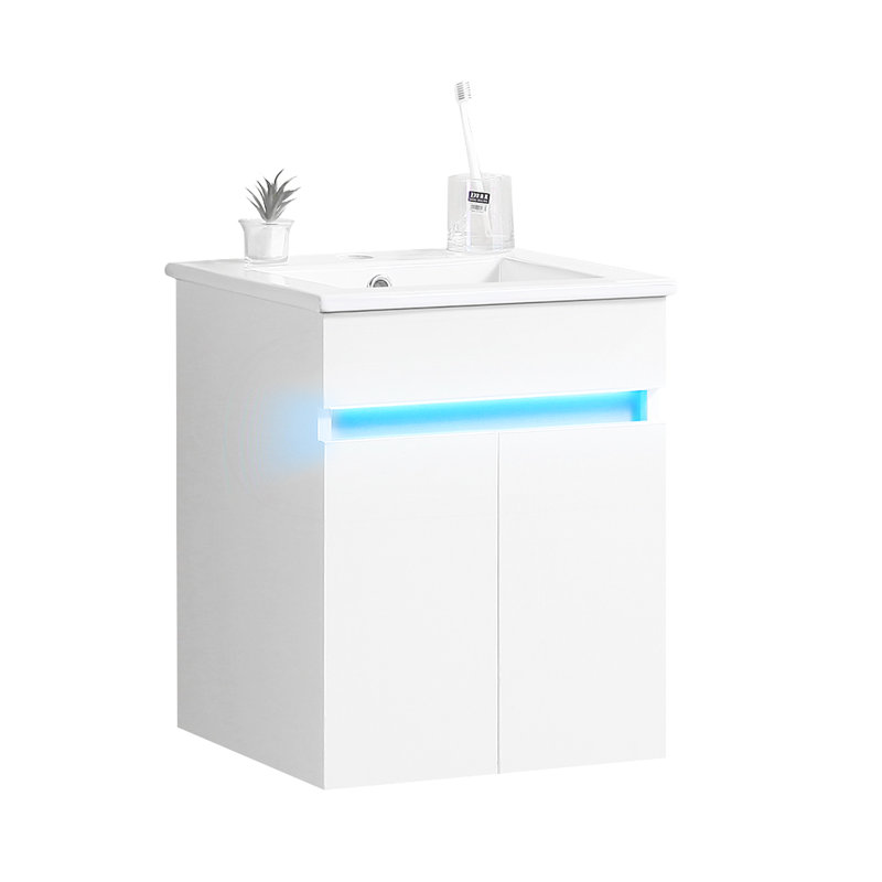 Lavabo de salle de bain 16 po, mural, blanc, style moderne, rangement abondant pour petite baignoire, mode indicateur de détection de radars, fonction amplement fonctionnelle