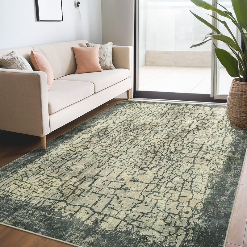 Washable Area Rug for Living Room Abstract Fading Design Vintage Rug Non Slip Throw Rugs Bedroom Rug, Rectangle 8' x 10'