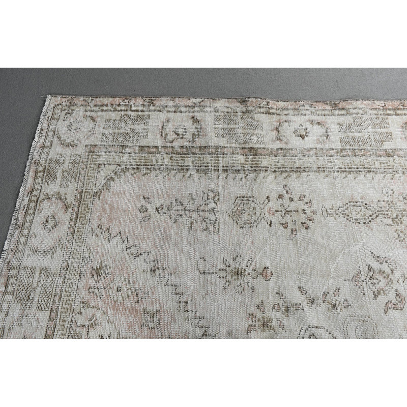 Grand tapis turc rétro pour chambre à coucher avec laine Oushak beige